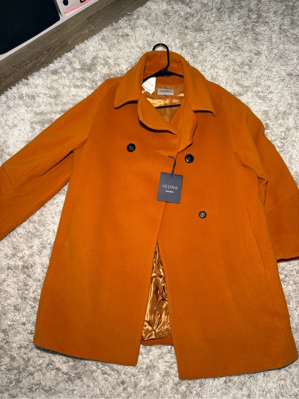 Cinzia Rocca Icons Orange Double-Breasted Wool Pea Coat